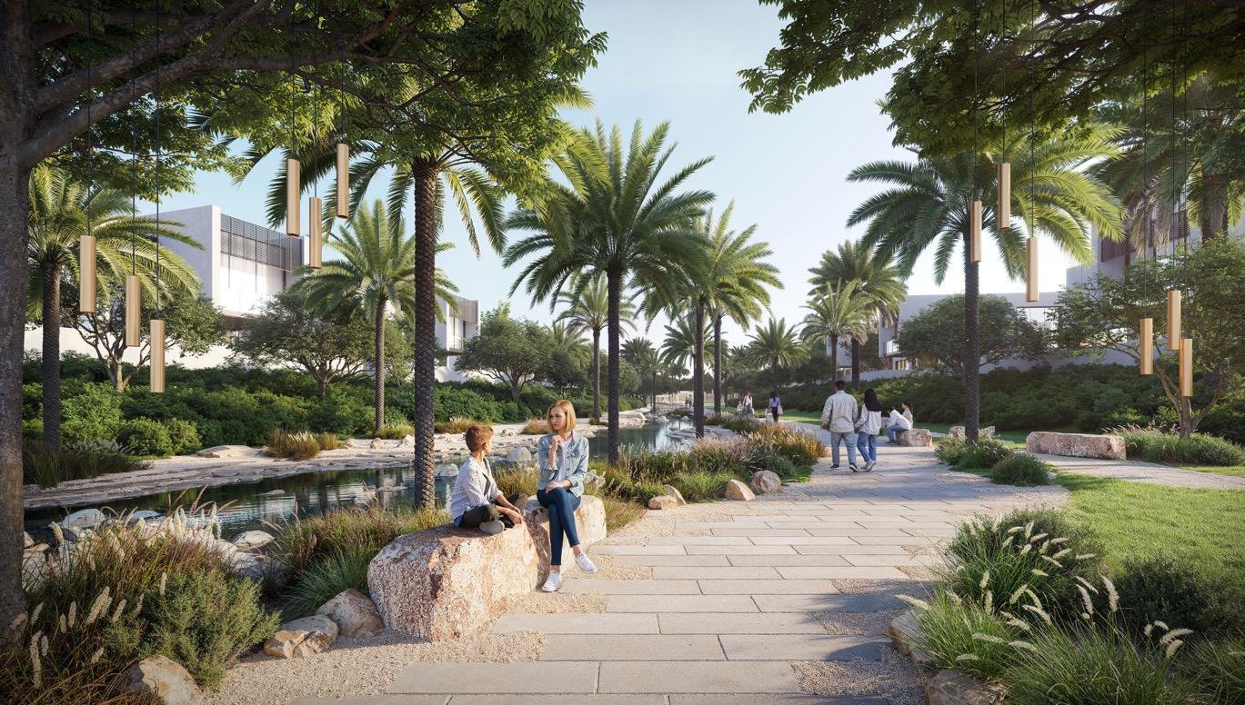 Contemporary exterior of Fay Gardens Phase 1 villa in Abu Dhabi showcasing eco-conscious architecture, private landscaped surroundings, and premium investment appeal.